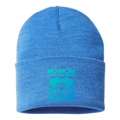 No Mom I Cant Pause An Online Game Video Gamer Geek Pc Nerd Gift Sustainable Knit Beanie