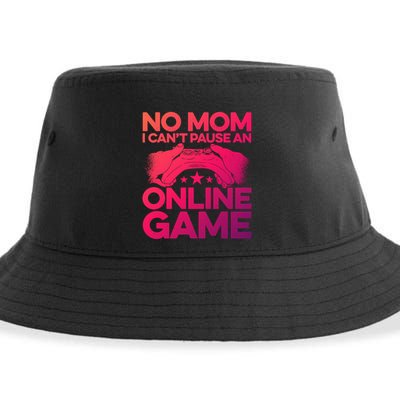 No Mom I Cant Pause An Online Game Video Gamer Geek Pc Nerd Gift Sustainable Bucket Hat