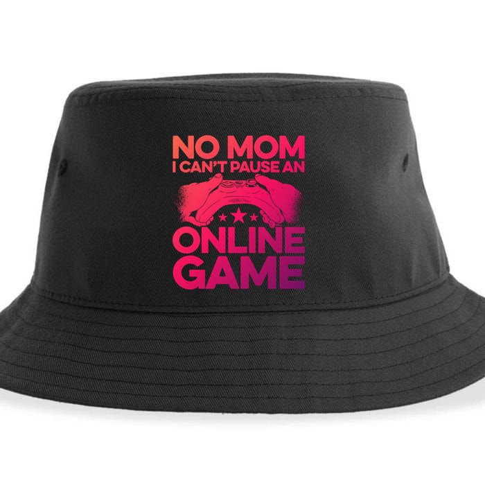 No Mom I Cant Pause An Online Game Video Gamer Geek Pc Nerd Gift Sustainable Bucket Hat