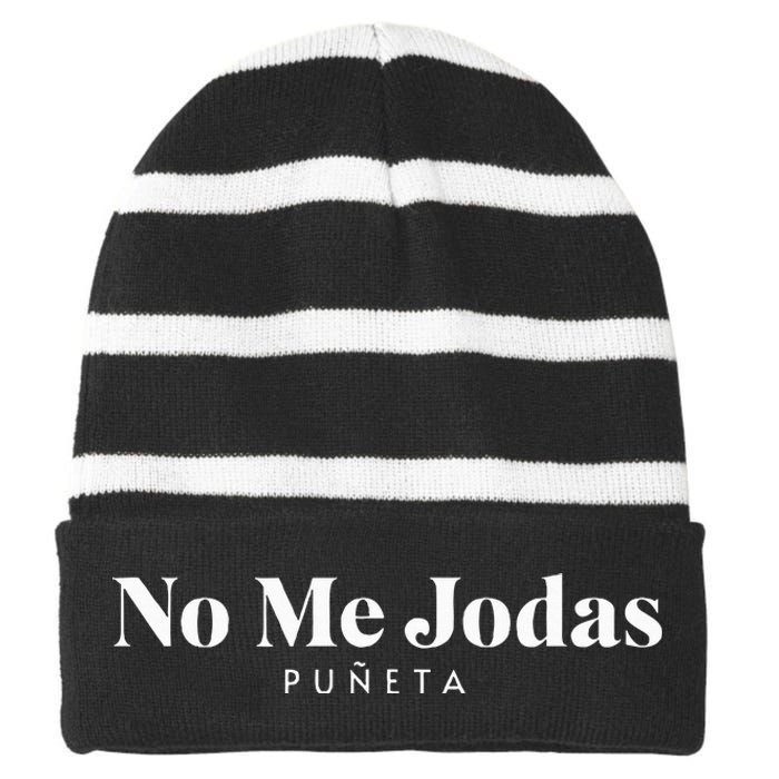 No Me Jodas Striped Beanie with Solid Band