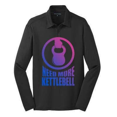 Need More Kettlebell Grab Life By The Bells Gym Workout Cute Gift Silk Touch Performance Long Sleeve Polo