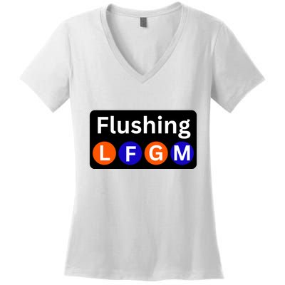 Ny Mets Lfgm Flushing Women's V-Neck T-Shirt