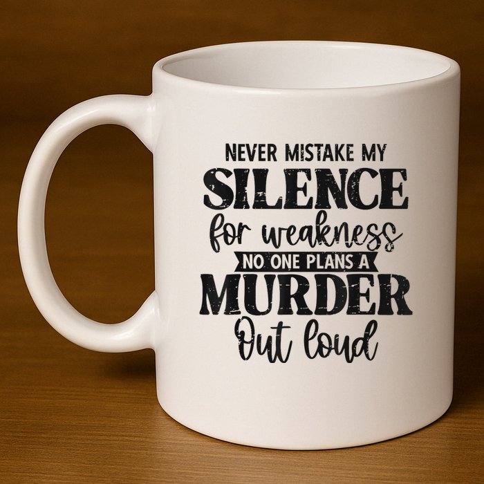 Never Mistake My Silence For Weakness No One Plans A Murder 11oz C Handle Ceramic Mug