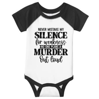 Never Mistake My Silence For Weakness No One Plans A Murder Infant Baby Jersey Bodysuit