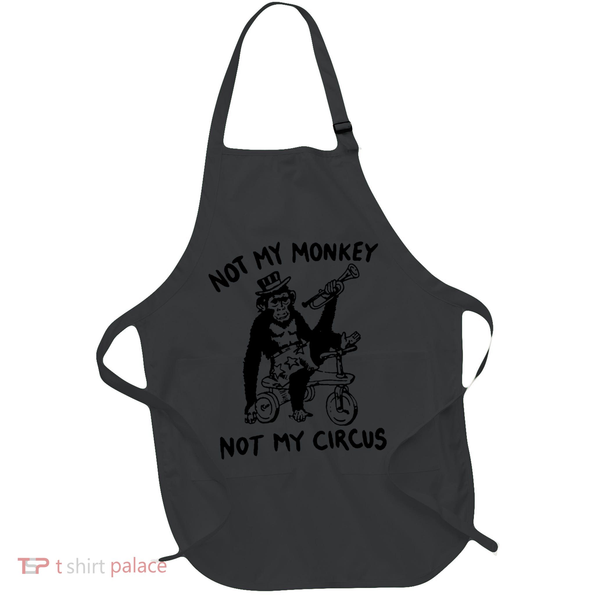 Not My Monkey Not My Circus Funny Cycling Monkey Trumpet Full-Length Apron With Pockets