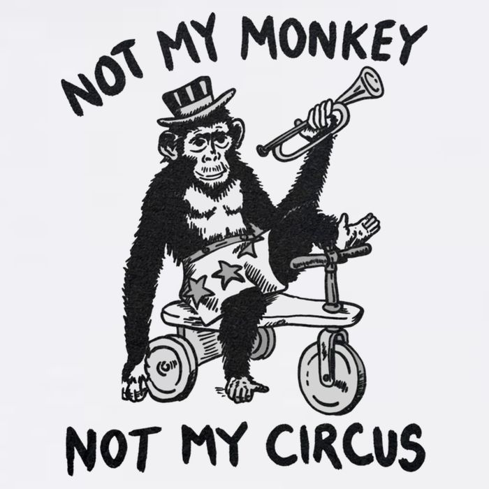 Not My Monkey Not My Circus Funny Cycling Monkey Trumpet Button