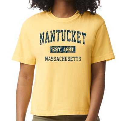 Nantucket Massachusetts MA Vintage Sports Design Navy Print Comfort Colors Boxy T-Shirt