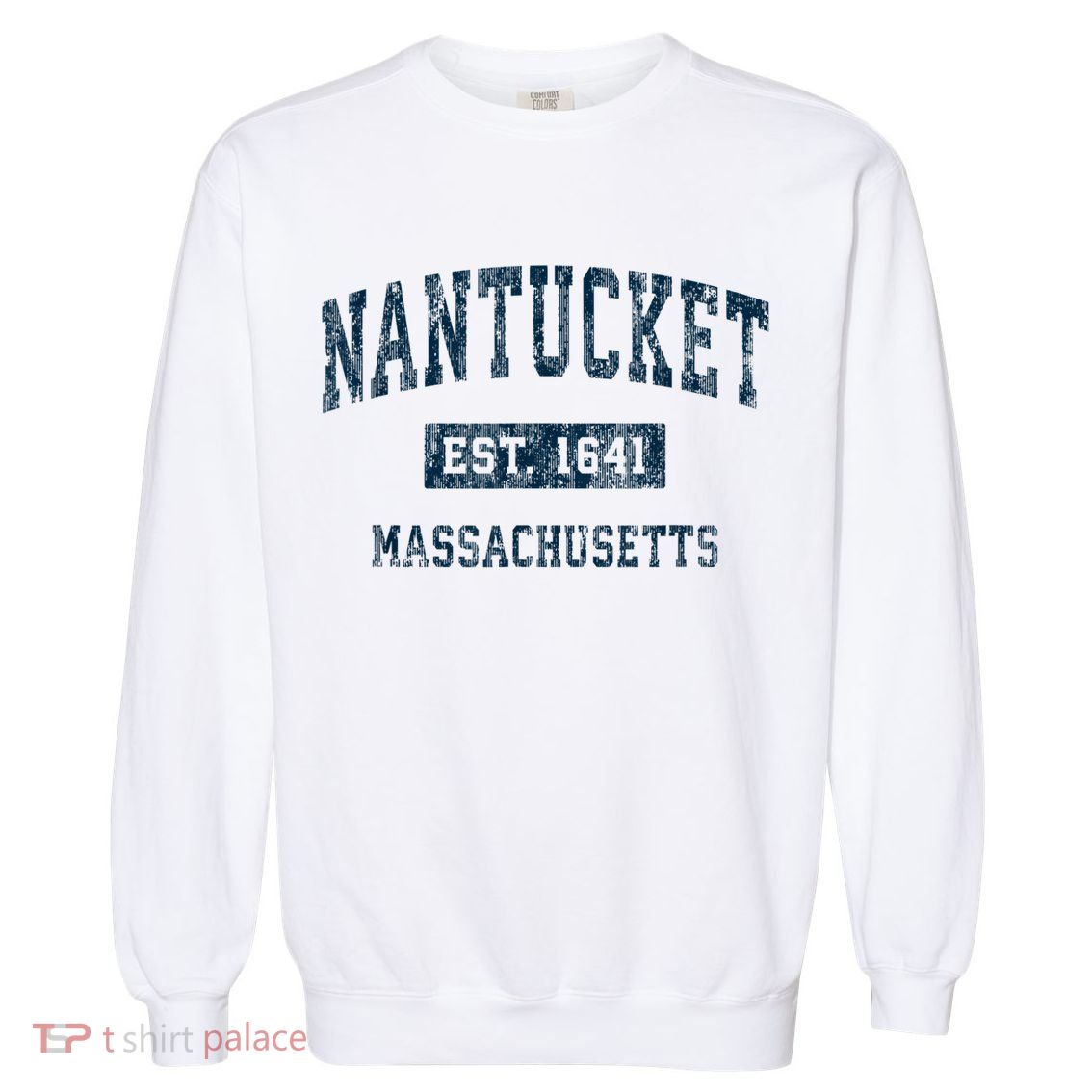 Nantucket Massachusetts MA Vintage Sports Design Navy Print Garment-Dyed Sweatshirt