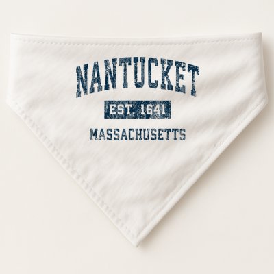 Nantucket Massachusetts MA Vintage Sports Design Navy Print USA-Made Doggie Bandana