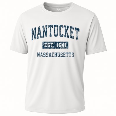 Nantucket Massachusetts MA Vintage Sports Design Navy Print Performance Shirt