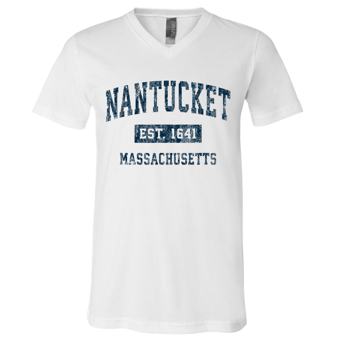 Nantucket Massachusetts MA Vintage Sports Design Navy Print V-Neck T-Shirt