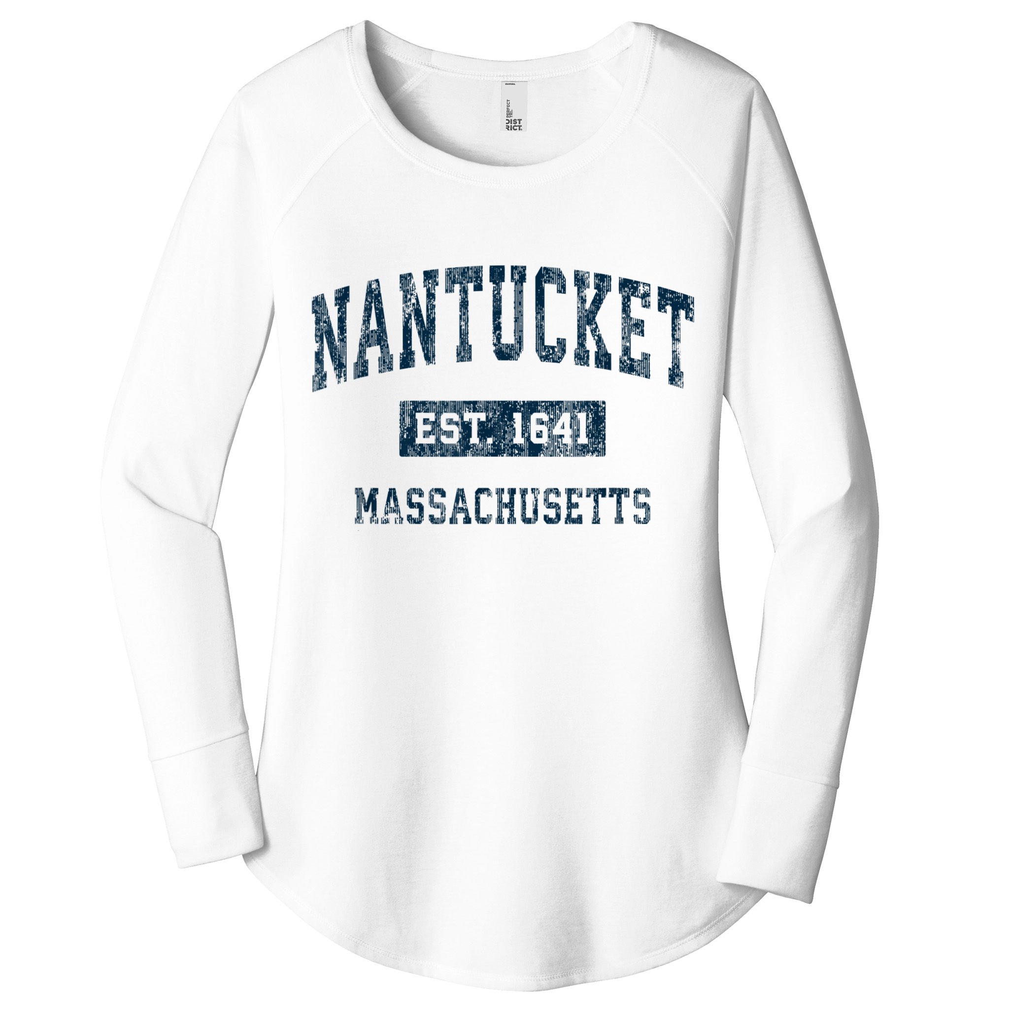 Nantucket Massachusetts MA Vintage Sports Design Navy Print Women's Perfect Tri Tunic Long Sleeve Shirt