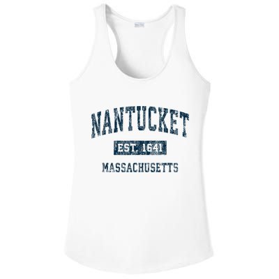 Nantucket Massachusetts MA Vintage Sports Design Navy Print Ladies PosiCharge Competitor Racerback Tank
