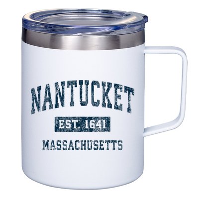 Nantucket Massachusetts MA Vintage Sports Design Navy Print 12oz Stainless Steel Coffee Mug