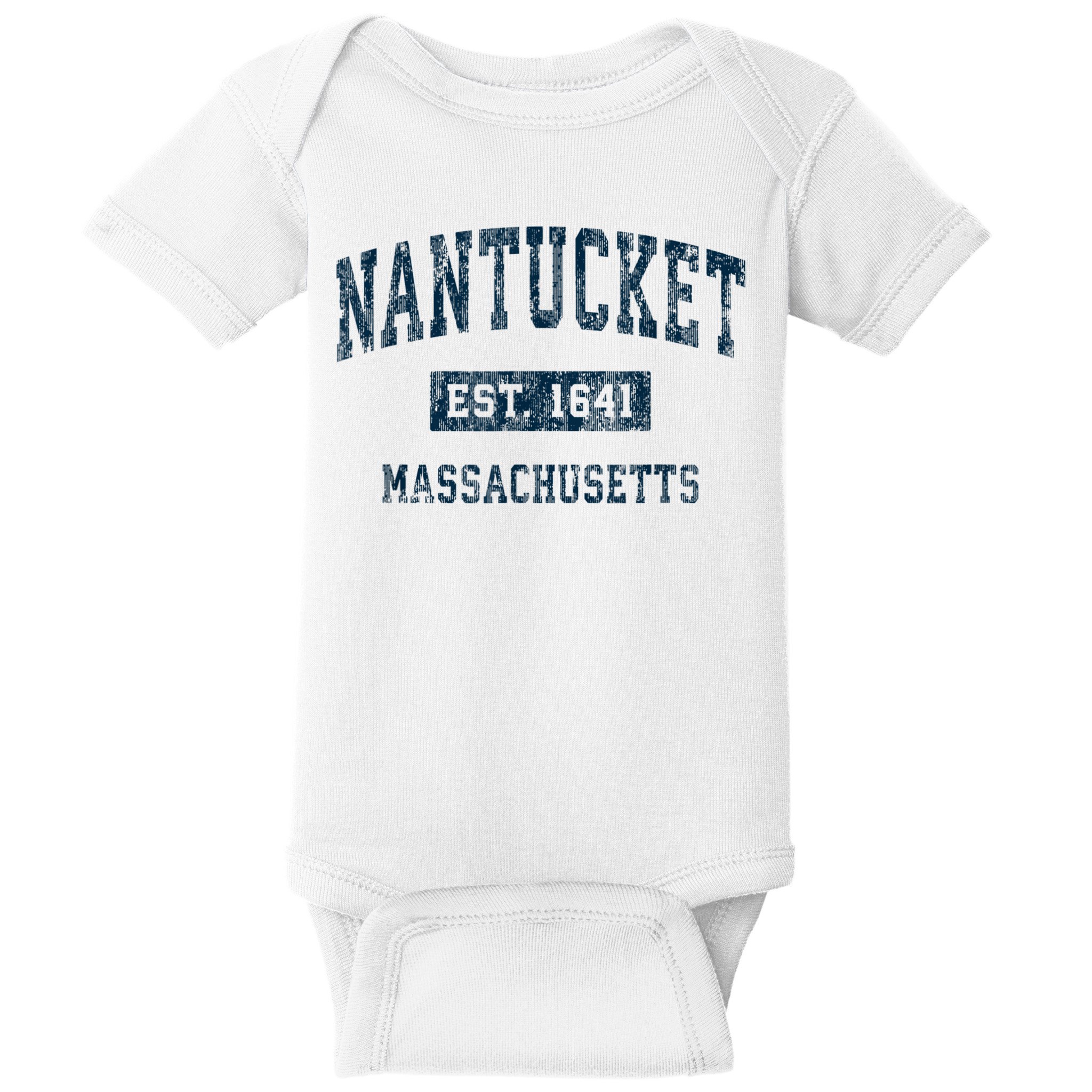 Nantucket Massachusetts MA Vintage Sports Design Navy Print Baby Bodysuit