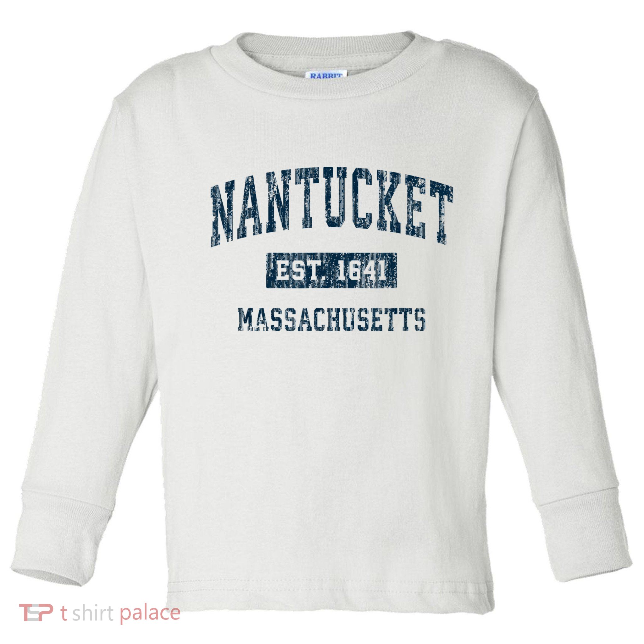 Nantucket Massachusetts MA Vintage Sports Design Navy Print Toddler Long Sleeve Shirt