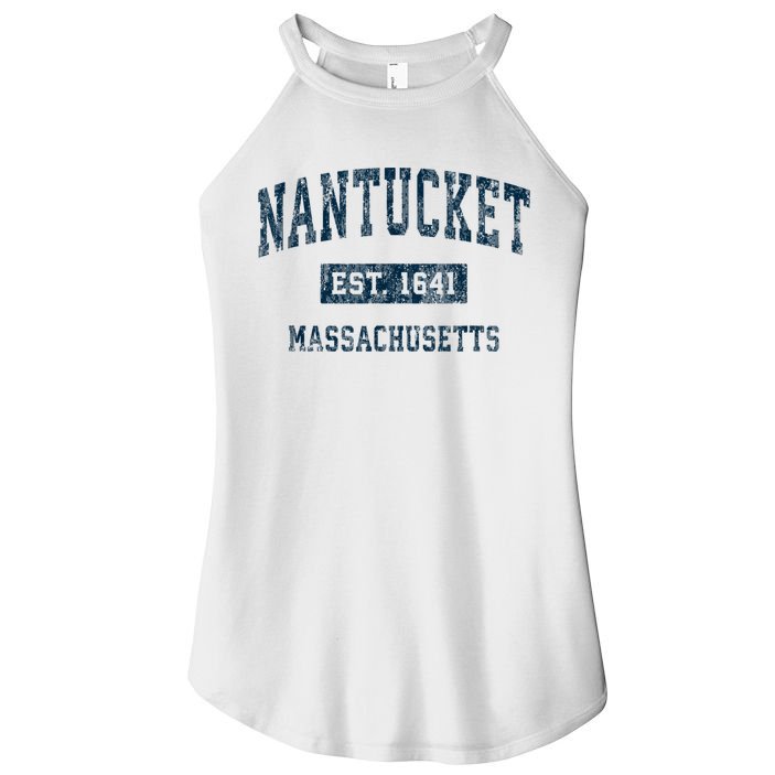 Nantucket Massachusetts MA Vintage Sports Design Navy Print Women's Perfect Tri Rocker Tank