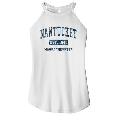 Nantucket Massachusetts MA Vintage Sports Design Navy Print Women’s Perfect Tri Rocker Tank