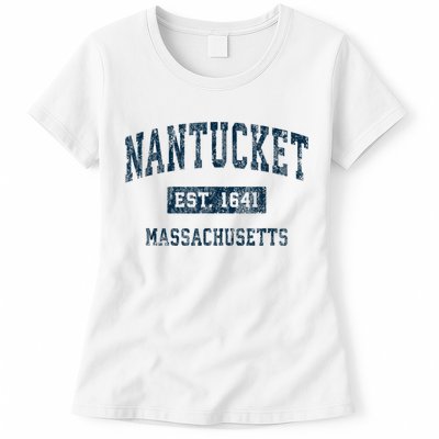 Nantucket Massachusetts MA Vintage Sports Design Navy Print Womens T-Shirt