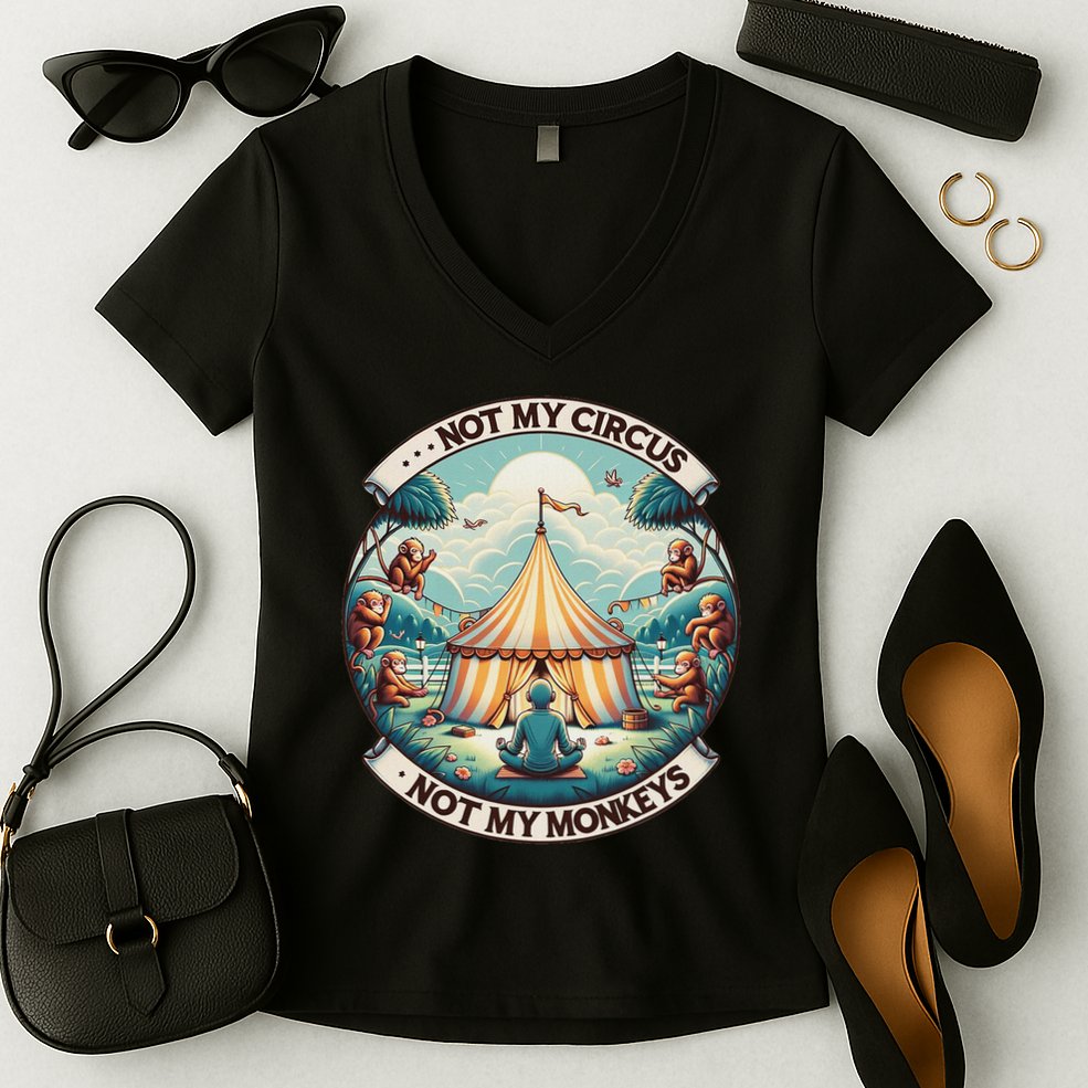 Not My Monkey Not My Circus Funny Monkey Quotes Women's V-Neck T-Shirt