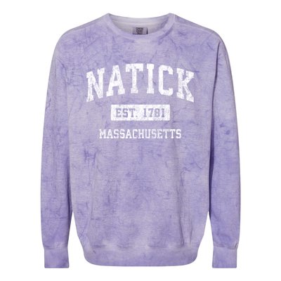 Natick Massachusetts Ma Vintage Established Sports Design Colorblast Crewneck Sweatshirt