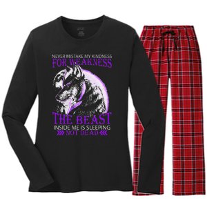 Never Mistake My Kindness For Weakness Wolf Women's Long Sleeve Flannel Pajama Set 