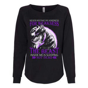 Never Mistake My Kindness For Weakness Wolf Womens California Wash Sweatshirt