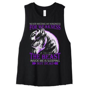 Never Mistake My Kindness For Weakness Wolf Women's Racerback Cropped Tank