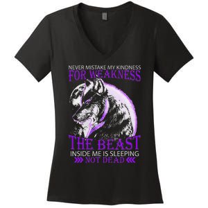 Never Mistake My Kindness For Weakness Wolf Women's V-Neck T-Shirt