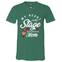 Nutcracker Mom My Heart Is On That Stage Christmas Ballet V-Neck T-Shirt