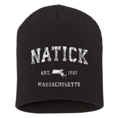Natick Massachusetts Ma Vintage Athletic Sports Design Short Acrylic Beanie