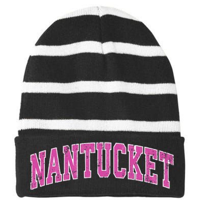 Nantucket Massachusetts MA Vintage Sports Design Pink Design Swea Striped Beanie with Solid Band