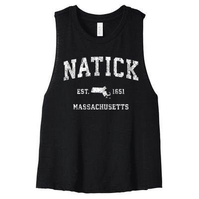 Natick Massachusetts Ma Vintage Athletic Sports Women's Racerback Cropped Tank