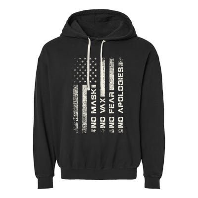 No Mask No Vax Apologies Anti Vaccine Usa Flag Garment-Dyed Fleece Hoodie