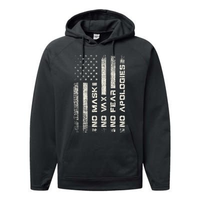 No Mask No Vax Apologies Anti Vaccine Usa Flag Performance Fleece Hoodie