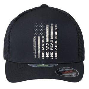 No Mask No Vax Apologies Anti Vaccine Usa Flag Flexfit Unipanel Trucker Cap