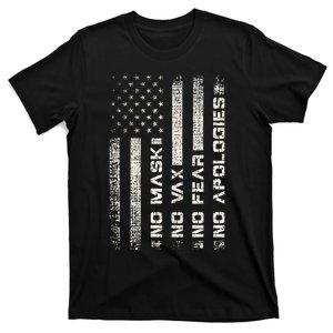 No Mask No Vax Apologies Anti Vaccine Usa Flag T-Shirt