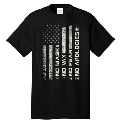 No Mask No Vax Apologies Anti Vaccine Usa Flag Tall T-Shirt