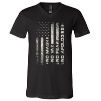 No Mask No Vax Apologies Anti Vaccine Usa Flag V-Neck T-Shirt