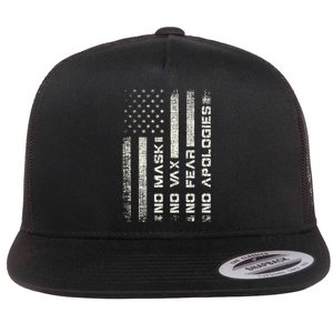 No Mask No Vax Apologies Anti Vaccine Usa Flag Flat Bill Trucker Hat