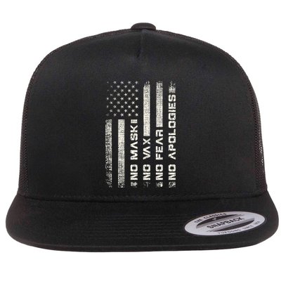 No Mask No Vax Apologies Anti Vaccine Usa Flag Flatbill Hat
