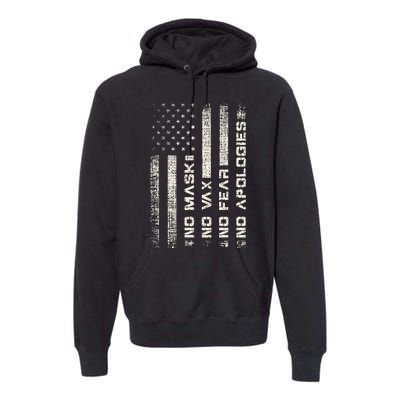 No Mask No Vax Apologies Anti Vaccine Usa Flag Premium Hoodie