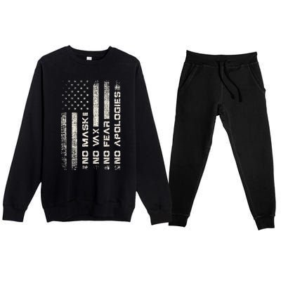 No Mask No Vax Apologies Anti Vaccine Usa Flag Premium Crewneck Sweatsuit Set