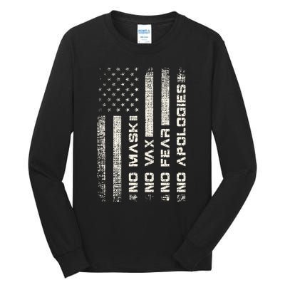 No Mask No Vax Apologies Anti Vaccine Usa Flag Tall Long Sleeve T-Shirt