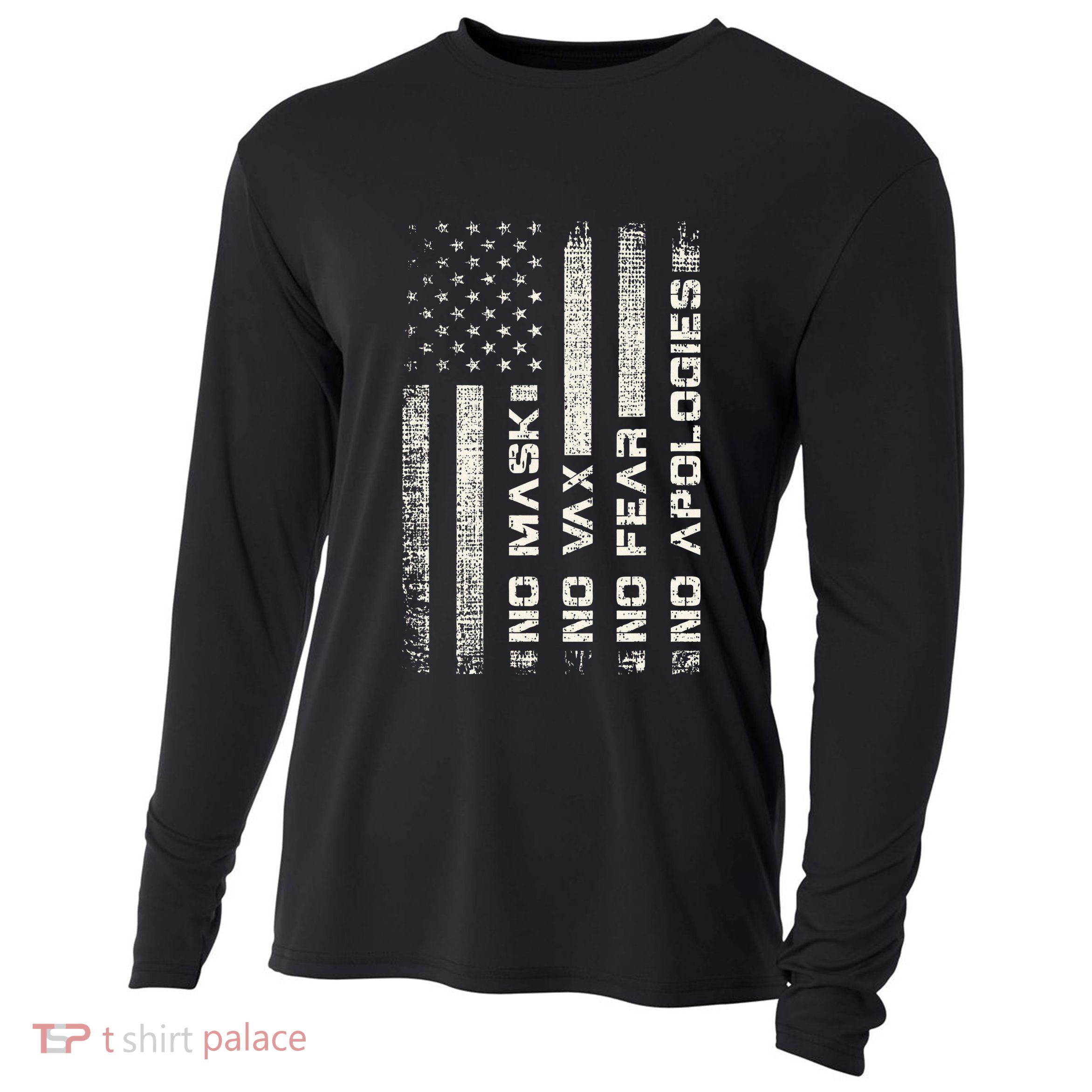 No Mask No Vax Apologies Anti Vaccine Usa Flag Cooling Performance Long Sleeve Crew