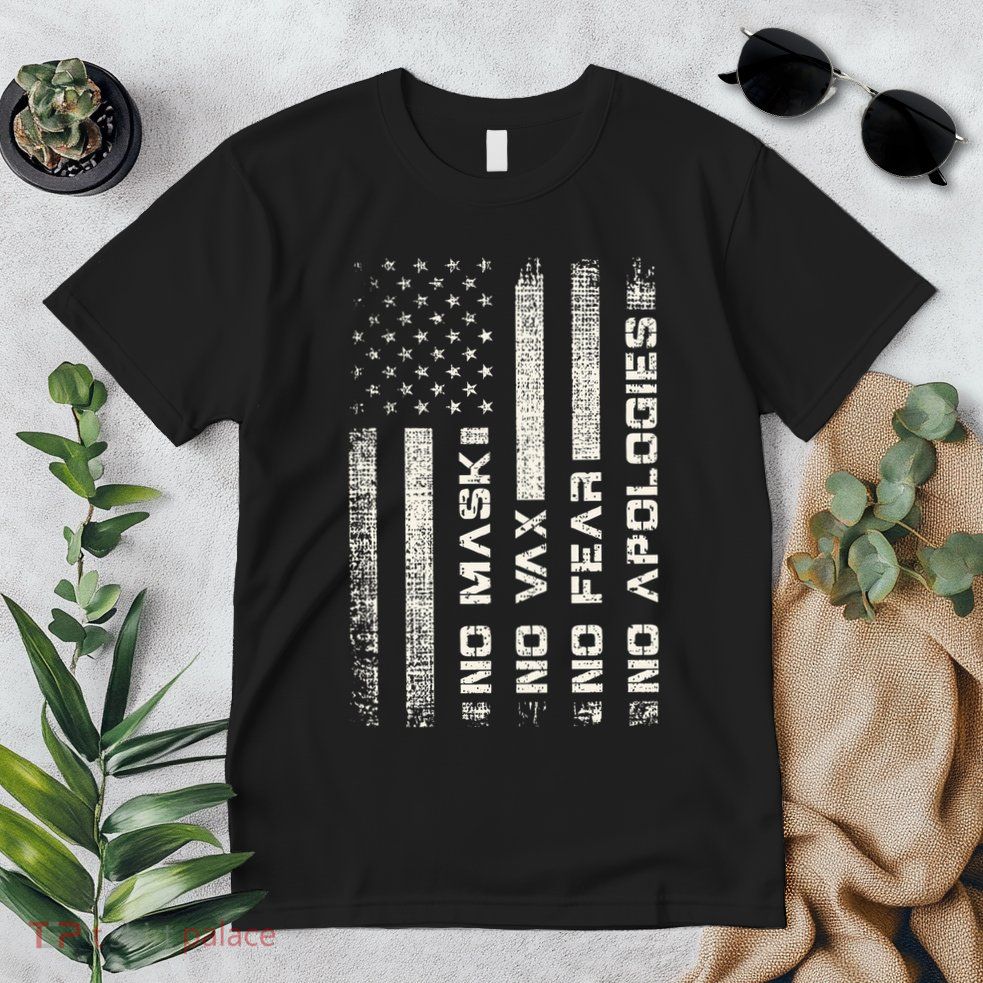 No Mask No Vax Apologies Anti Vaccine Usa Flag Premium T-Shirt