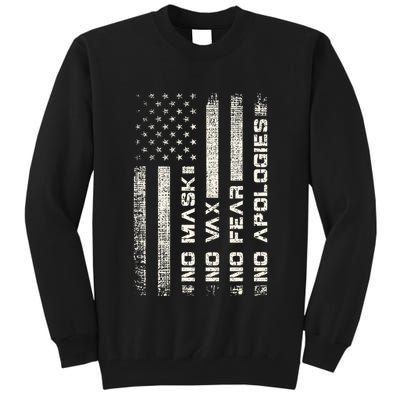 No Mask No Vax Apologies Anti Vaccine Usa Flag Tall Sweatshirt