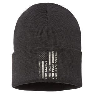 No Mask No Vax Apologies Anti Vaccine Usa Flag Sustainable Knit Beanie