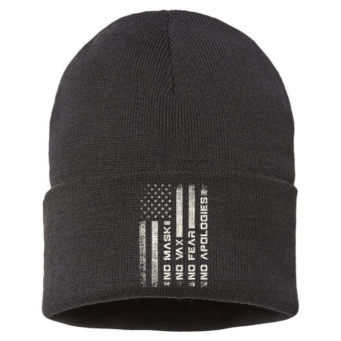 No Mask No Vax Apologies Anti Vaccine Usa Flag Sustainable Knit Beanie