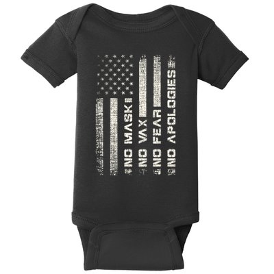 No Mask No Vax Apologies Anti Vaccine Usa Flag Baby Bodysuit